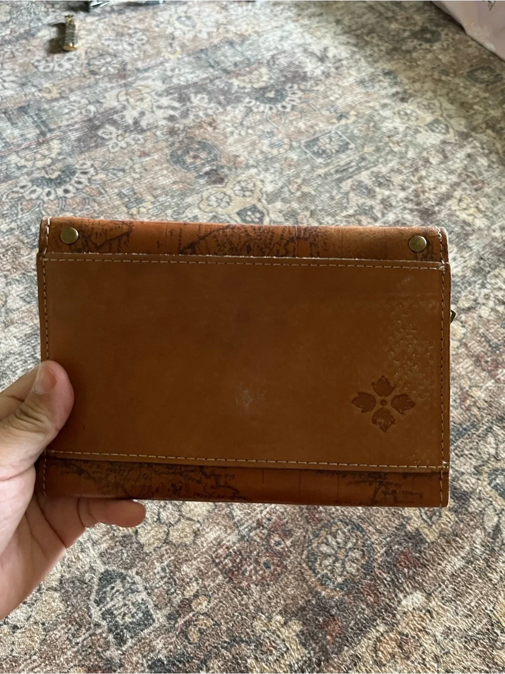 Patricia Nash Brown Map-Print Leather Wallet with Studs